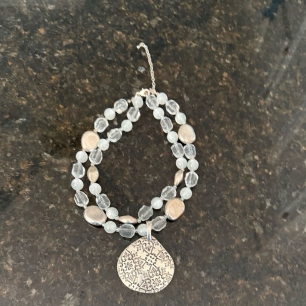 Premier Boho Beaded Necklace Silver Tone Pendant Statement Gemstone‎ Choker